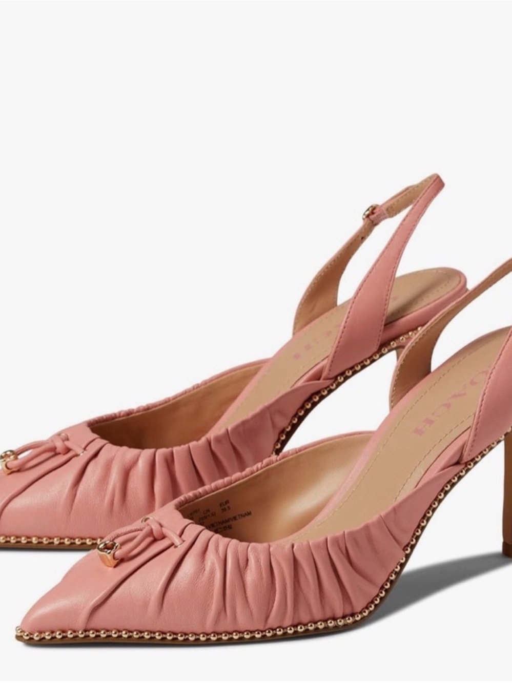 Coach Pink Ruched Pointed Slingback Flats with Stud Trim - Picture 2 of 8